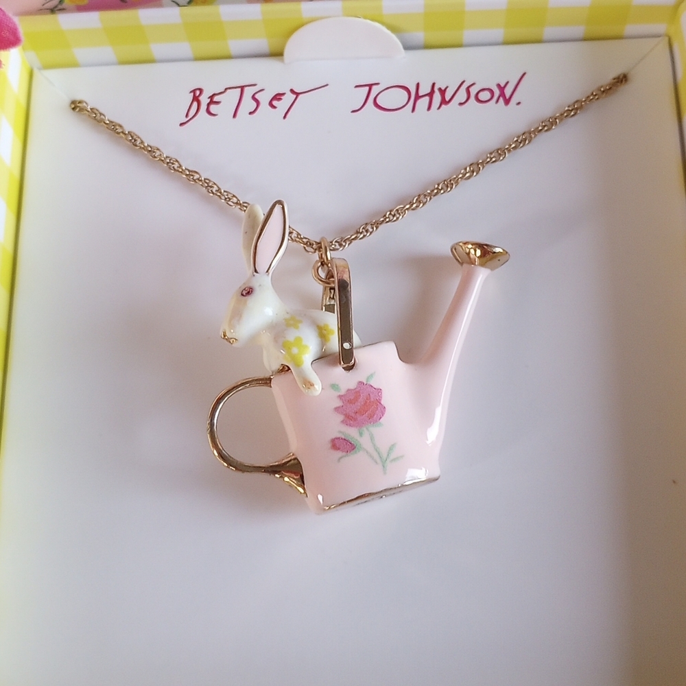 Betsey Johnson Watering Can Easter Bunny Rabbit Slider Necklace
